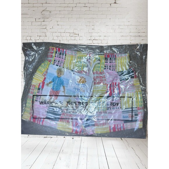 NWT Swimzip‎ Brand Swim Trunk Shorties, 3-6 Months. UPF 50+ Madras Mania - Picture 2 of 8